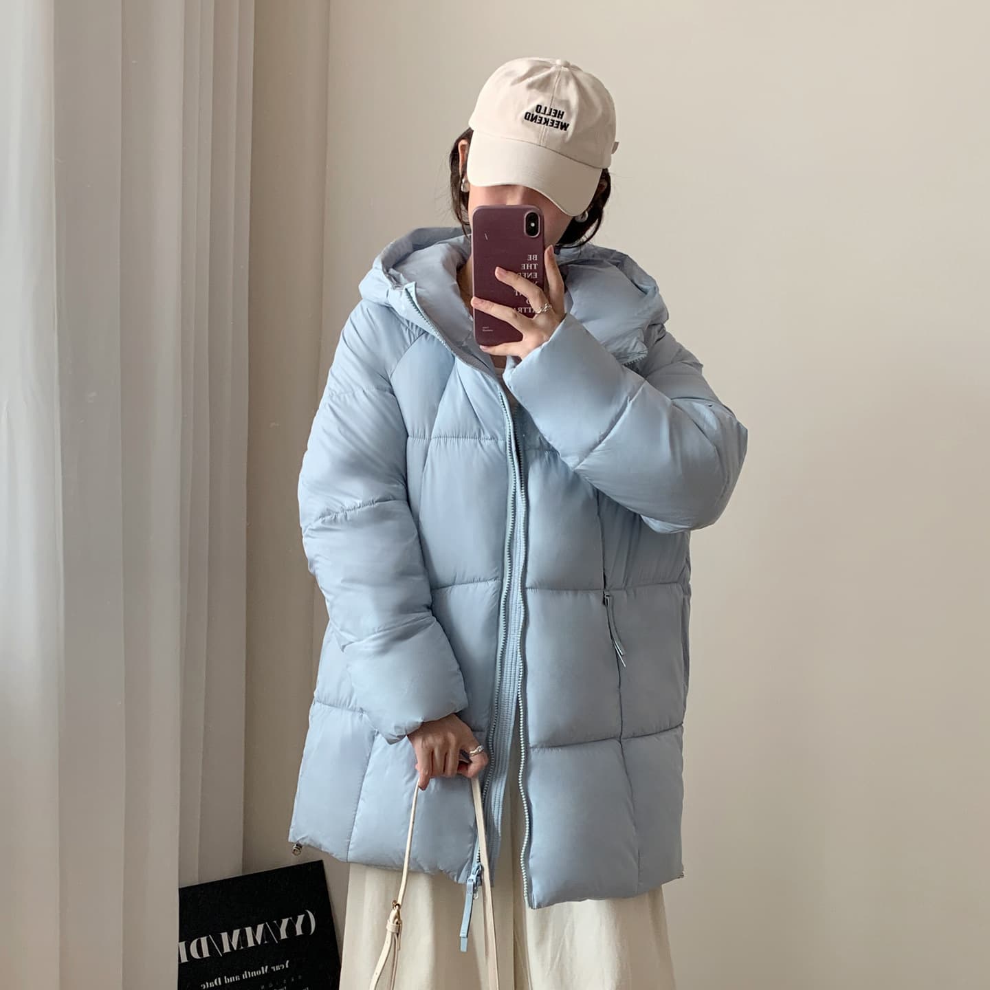 2025 Autumn/Winter New Style Down Cotton Jacket Women's Puff Mid-Length Hooded Loose Thickened Warm Cotton Coat Outerwear