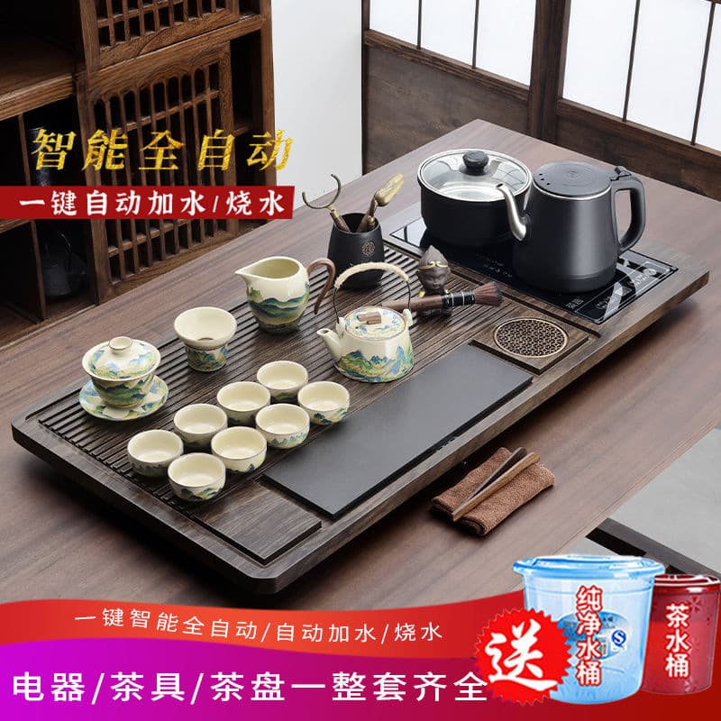 Complete Automatic Tea Set with Integrated Water Boiling Tray, Home and Office Brewing Station