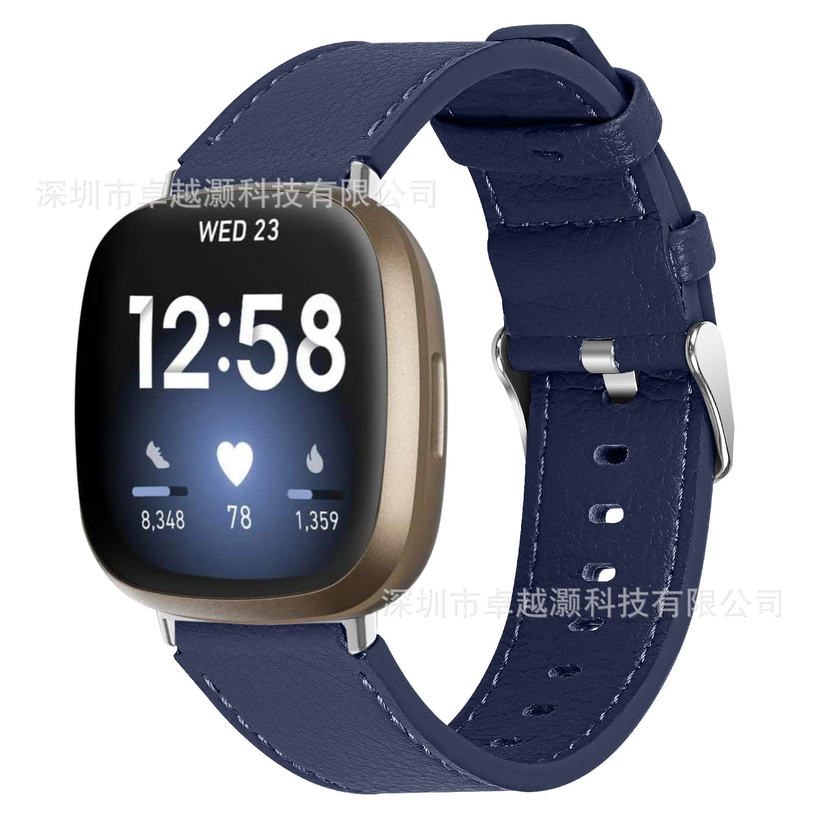 Suitable for Fitbit versa3/sense universal smart watch first layer cowhide military leather watch strap