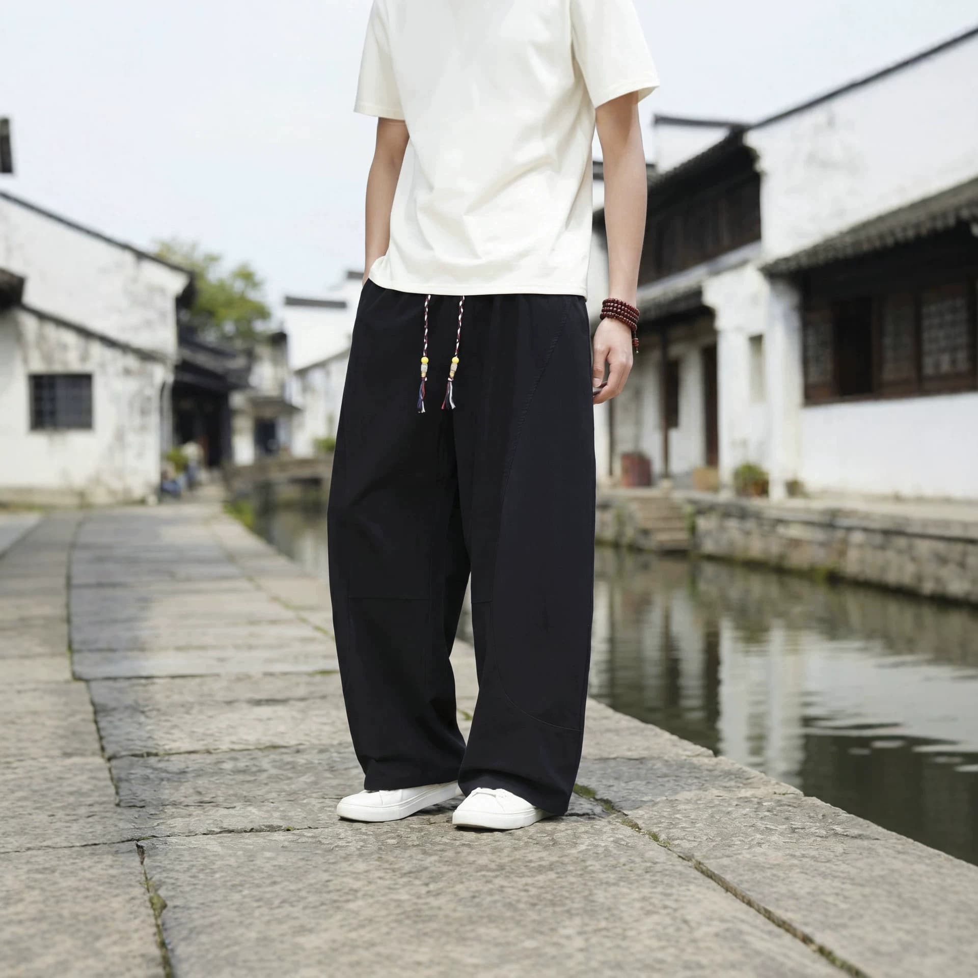 2026 Summer New Chinese Style Plus Size Trendy Simple Wide Leg Pants Long Pants Men's Japanese Retro Cotton Linen Casual Pants