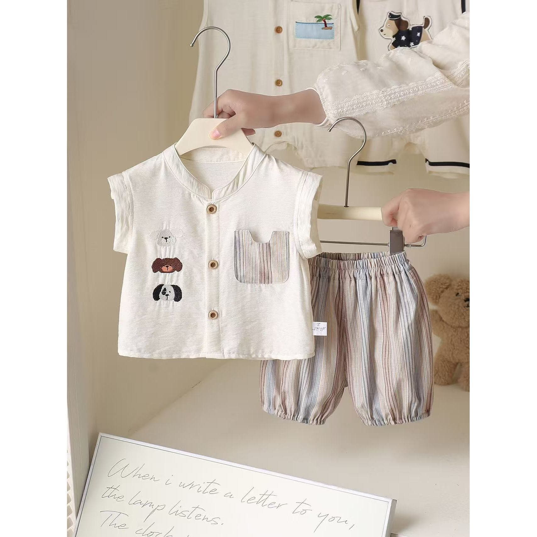 Summer Baby Two-Piece Set Summer Outfit Sleeveless T-Shirt + Striped Pants Two-Piece Set Stylish Set