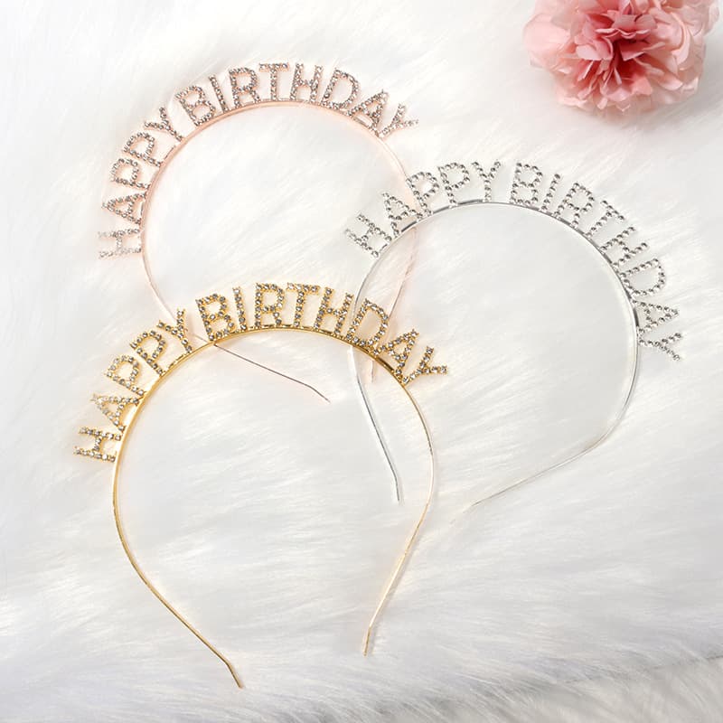 Xiaohongshu Same Style Happy Birthday Crystal Hairband, Cake Decoration, Internet Celebrity Princess Birthday Party Photo Prop