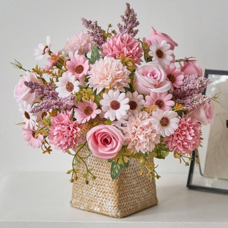 Amazon Hot Selling 7-Branch Autumn Hydrangea Bouquet Philly Rose Dried Flowers Silk Daisy Decorative Small Bouquet