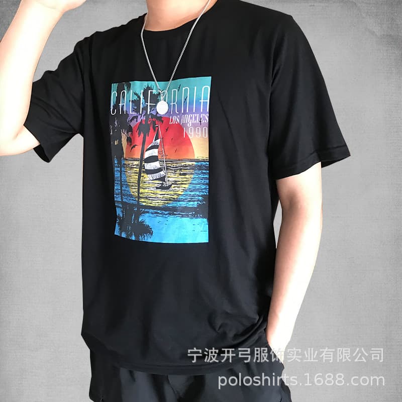 Digital Print Men's Loose Round Neck T-Shirts Summer Tshirts Polyester-Cotton 65/35 Single Jersey Knit