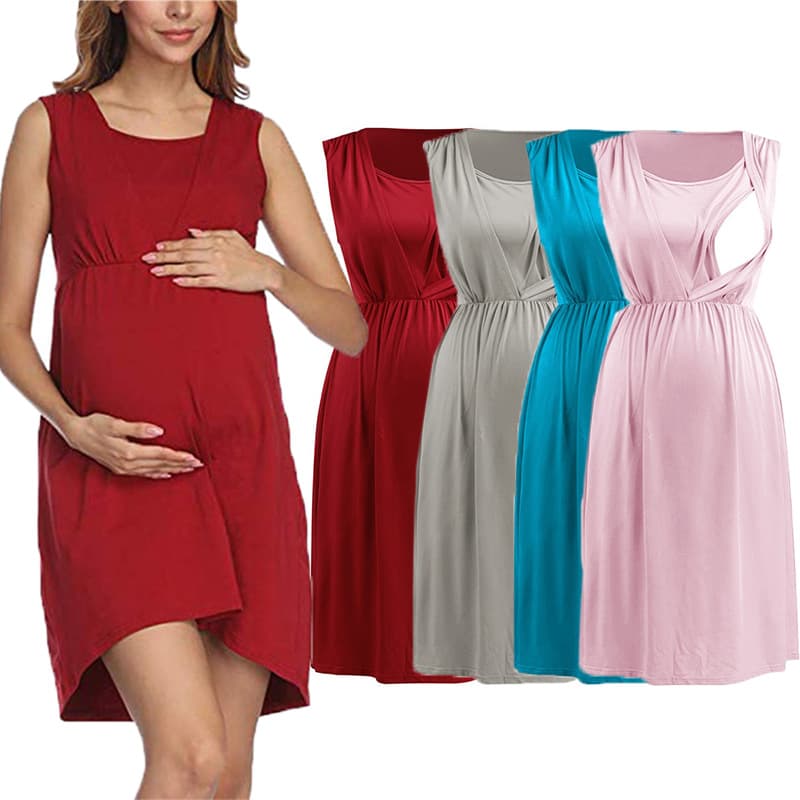 European and American summer cross-border nursing sleeveless dress maternity wear European and American fashionable round neck nursing wear maternity dress
