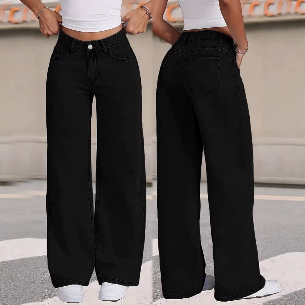 2026 Spring/Fall Loose Wide-Leg Pants for Women, Flowing Floor-Length Black High-Quality Straight-Leg Jeans