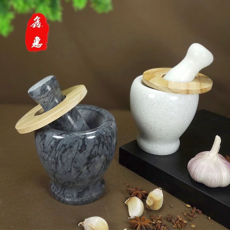 Home Marble Mortar and Pestle Garlic Crusher Traditional Manual Garlic Masher Stone Bowl
