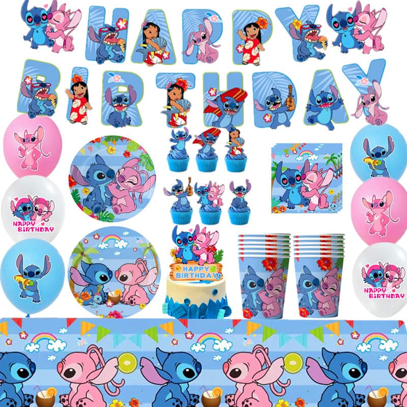 Cross-border new Stitch birthday theme party four-piece set decorated balloon banner cake insert