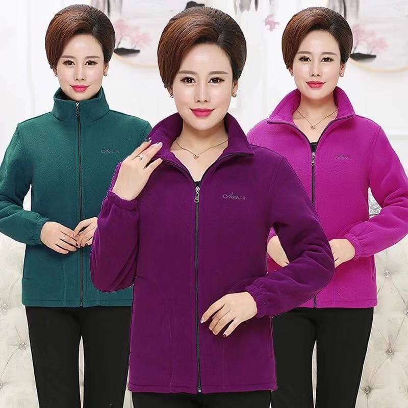 Spring Autumn Winter Middle-aged Women's Fleece Jacket Casual Mom Zip-up Hoodie Cardigan Coat
