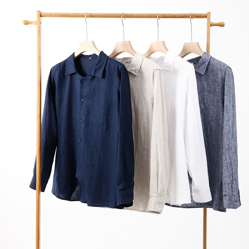 2025 Spring and Summer New Men's Linen Shirt Fashion Lapel Linen Long Sleeve Breathable Linen Top Men's G007