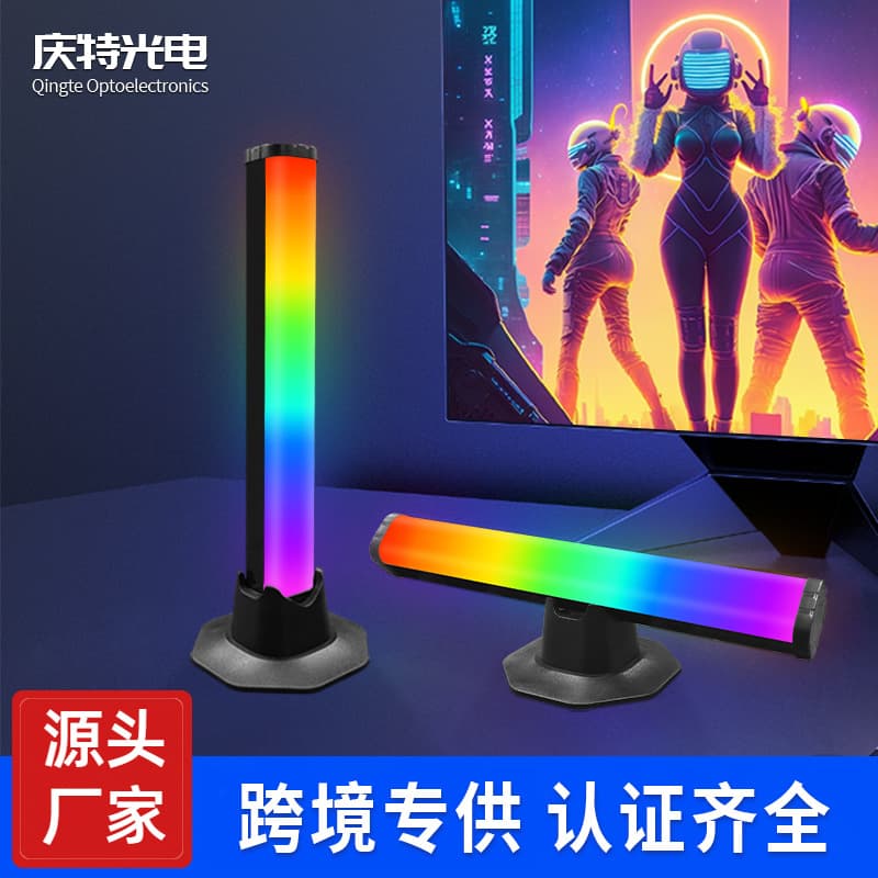 RGB Ambient Desktop Atmosphere Light Headphone Stand Gaming PC Sound-Activated Rhythm Light 180° Night Light Sound-Activated Light