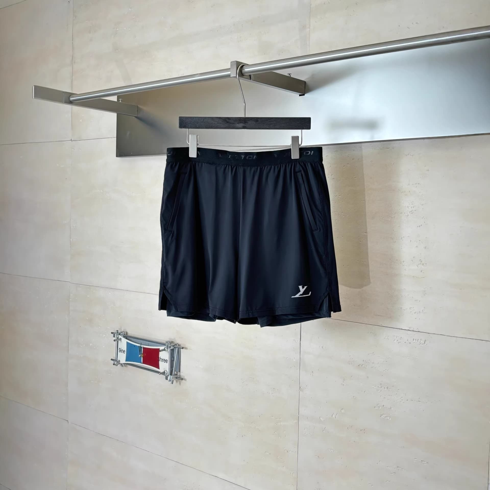 High-end Spring/Summer New Double-Layer Logo Jacquard Elastic Waist Zip Side Pocket Emblem Sport Casual Shorts