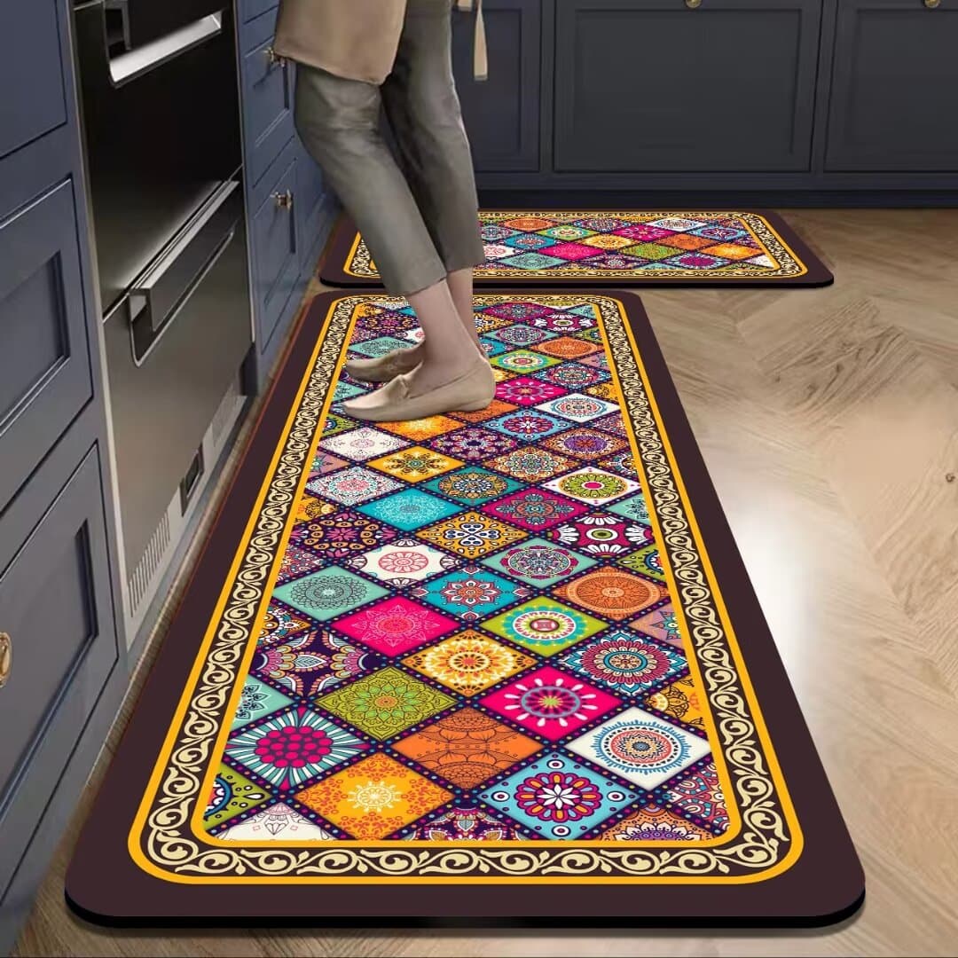 New Retro Kitchen Floor Mat, Bathroom Absorbent Mat, Kitchen and Bathroom Entrance Mat, Stain-Resistant, Easy to Clean, Soft Diatom Mud Floor Mat