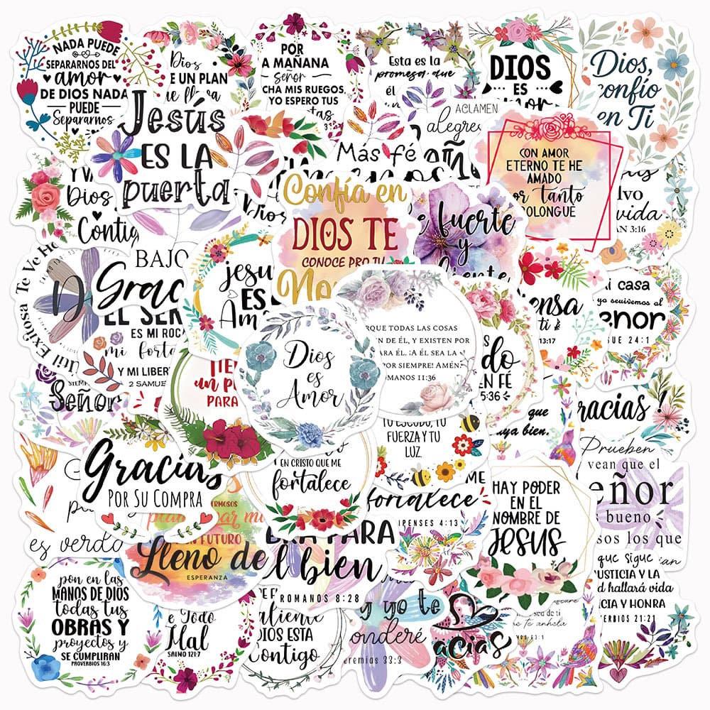 50 Spanish motivational text stickers, suitcases, laptops, cups, handbooks, decorative waterproof stickers