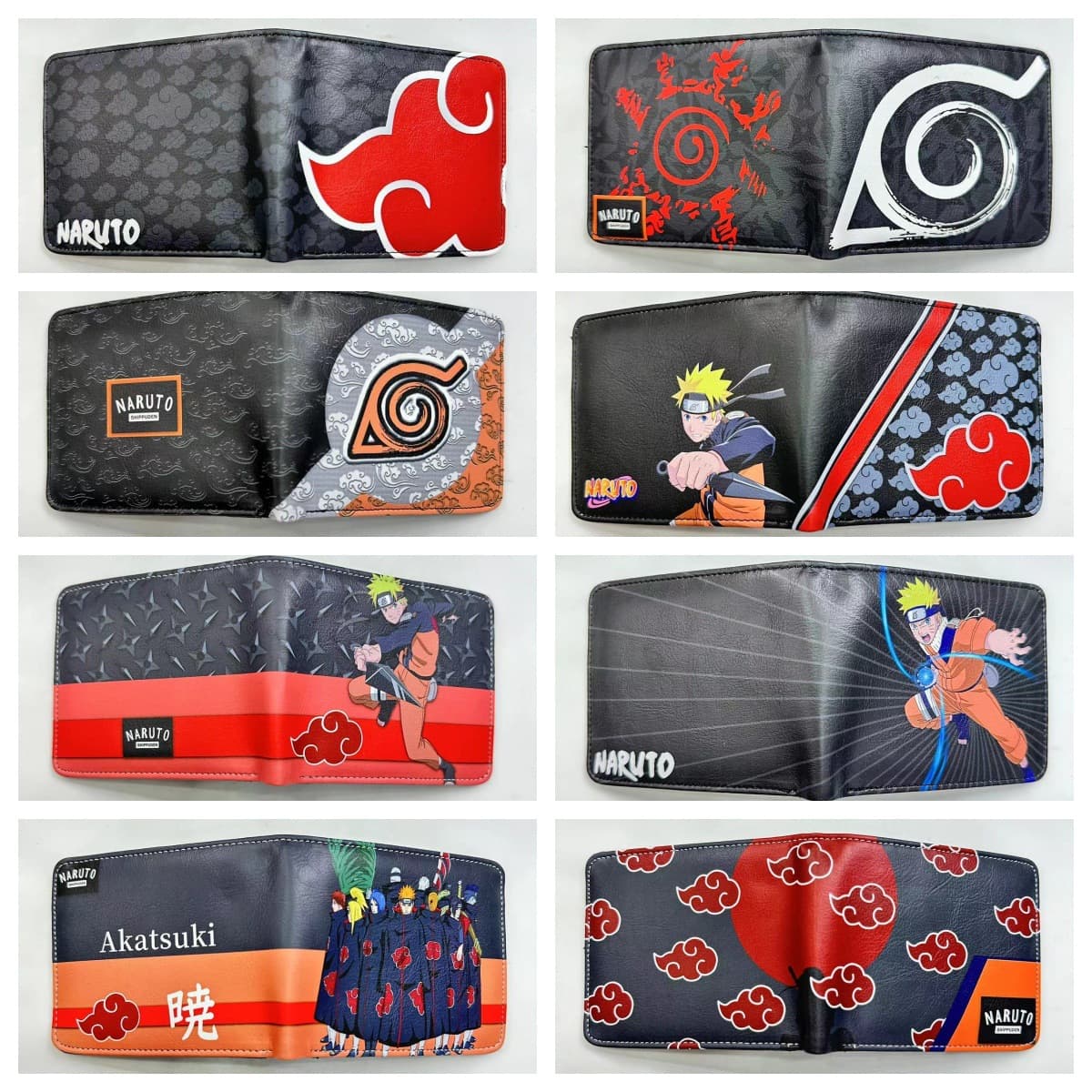 Naruto Merchandise Short Wallet - Red Cloud, Leaf Village, Naruto Kakashi PU Leather Bifold Card Holder Coin Purse