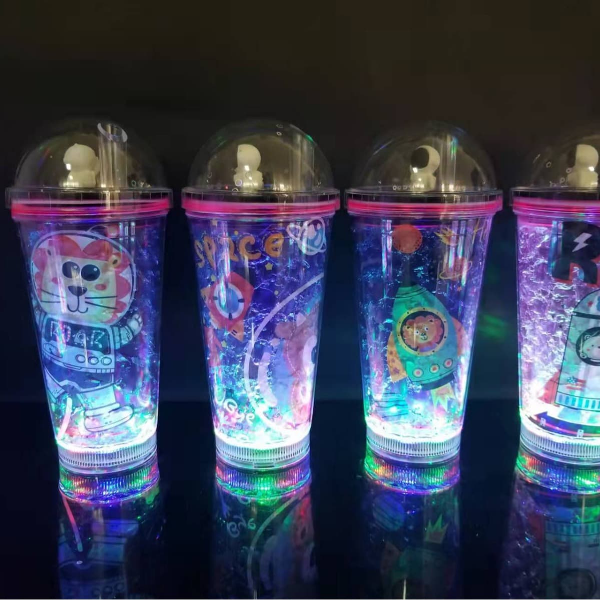 Glowing Double-Layer Ice Cup Summer Creative Cute Gradient Color Water Cup Plastic Double-Layer Portable Home Office Straw Cup