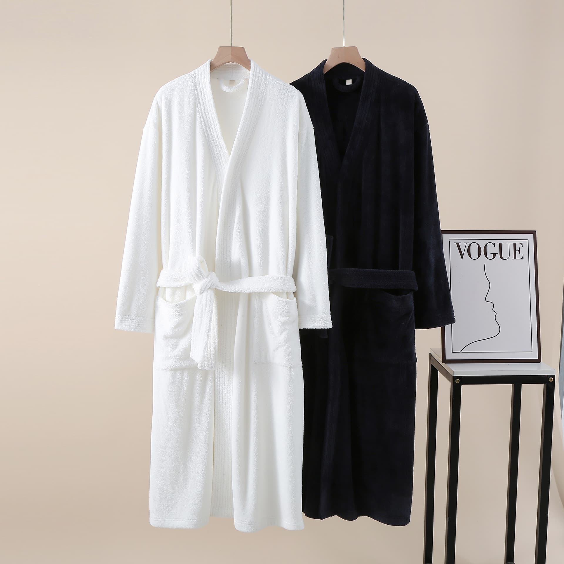 Autumn and Winter Nano Velvet Hotel Couple Nightgown Men's Flannel Bathrobe Pajamas Women's Coral Velvet Thickened Mid-Length Bathrobe