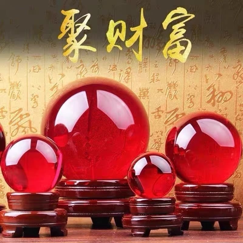 Red Crystal Ball for Auspicious Beginnings, Home Protection, and Wealth Attraction, Ideal for Business Openings, Living Room, Office Desks, and Housewarming Gifts