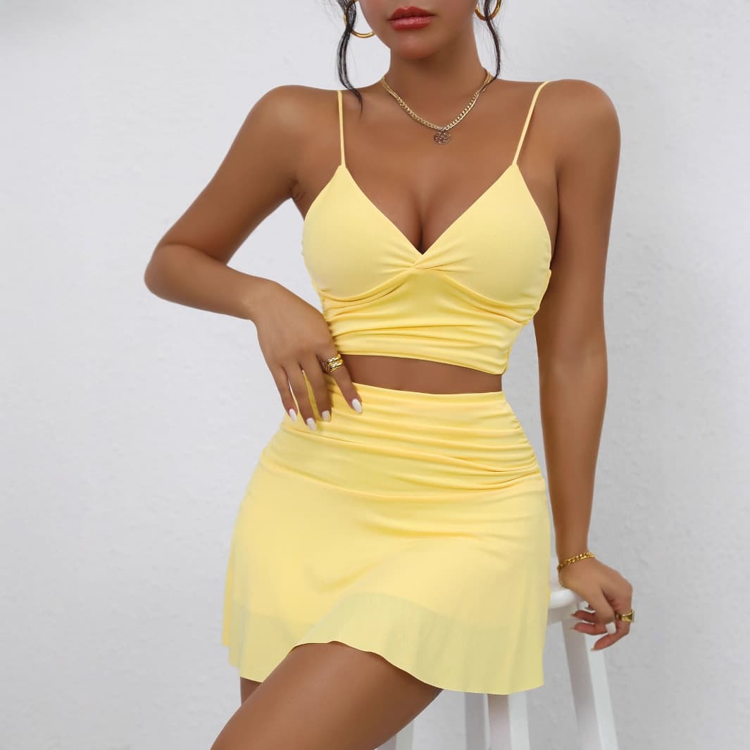 Amazon Cross-Border Women's Clothing Temu Hot Sale Summer Solid Color Sexy Backless Halter Top High-End Set Women's Summer