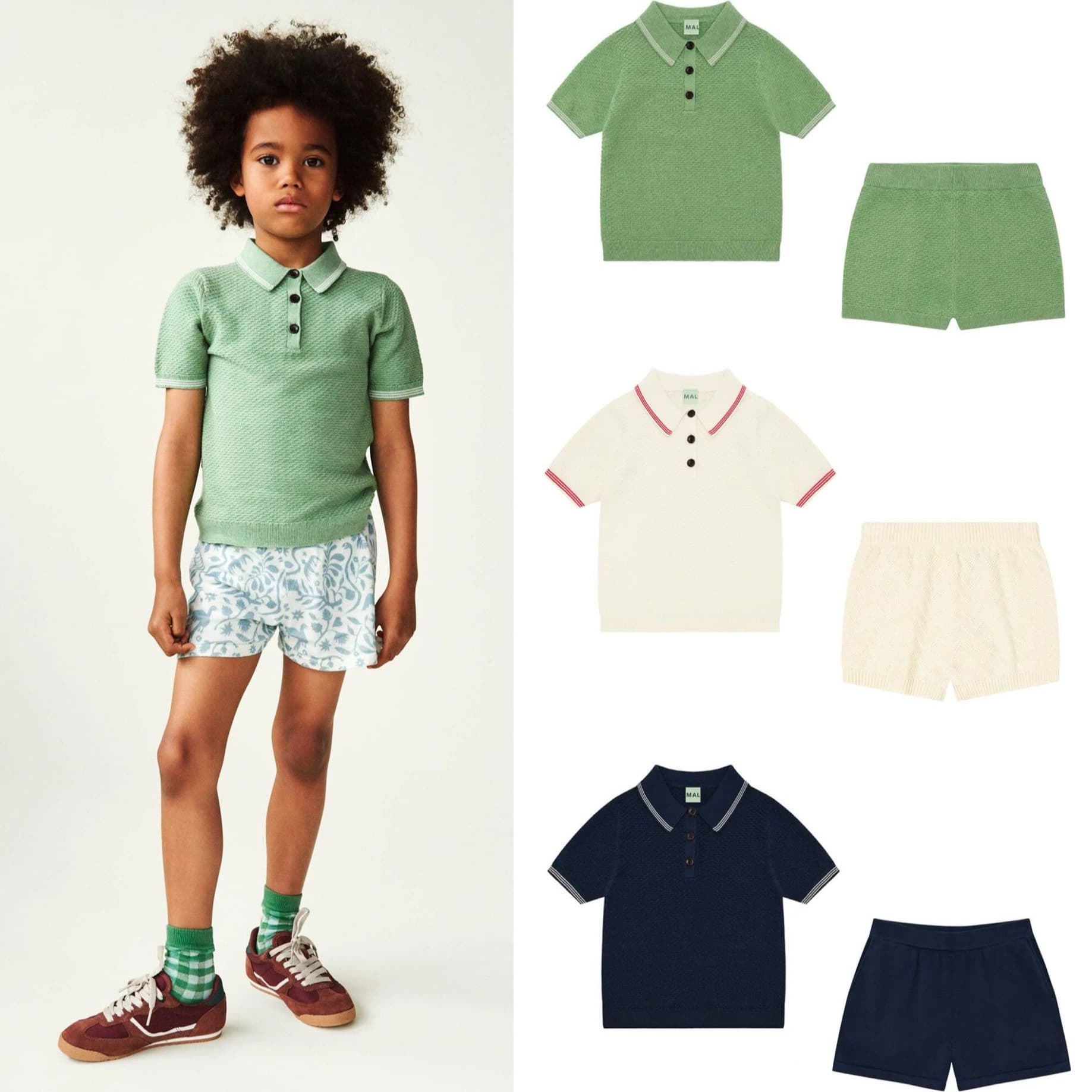2026 Spring/Summer New Casual Set for Older Children: Honeycomb Grid Lapel Top with Wave Pattern Shorts, Two-Piece Set