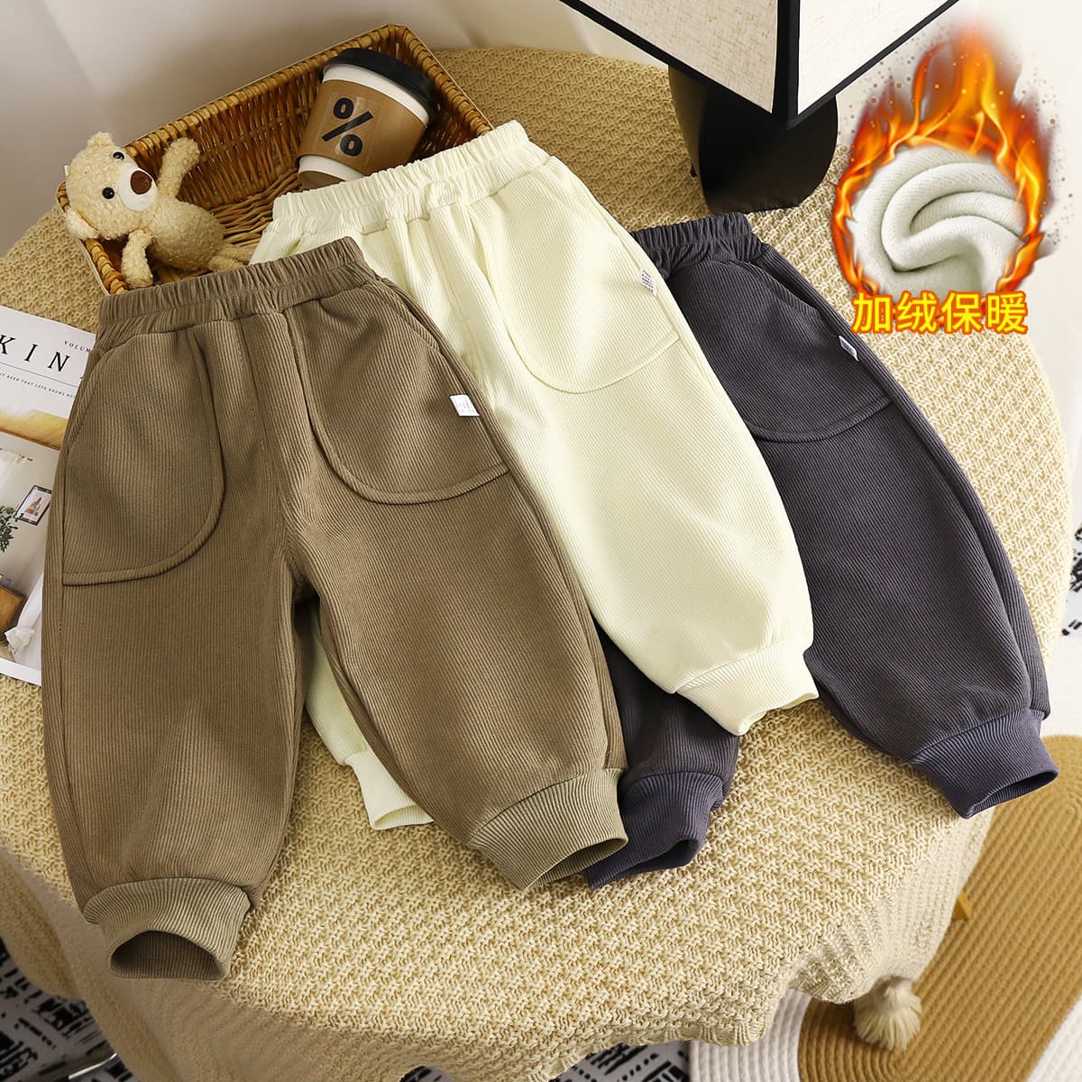 Children's Fleece-Lined Pants Winter New Boys' Thickened Warm Girls' Long Pants Sport Pants Wholesale