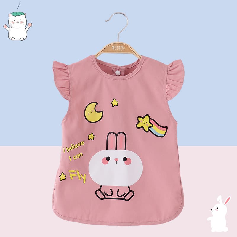 Summer Thin Sleeveless Bib for Baby Girls, Children's Apron, Waterproof and Stain-Proof Reversible Smock
