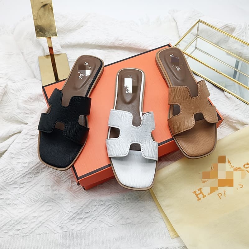 H-Drag Flat Leather Slippers for Women, European and American Brand Ladies' Sandals, New Cross-Border Style