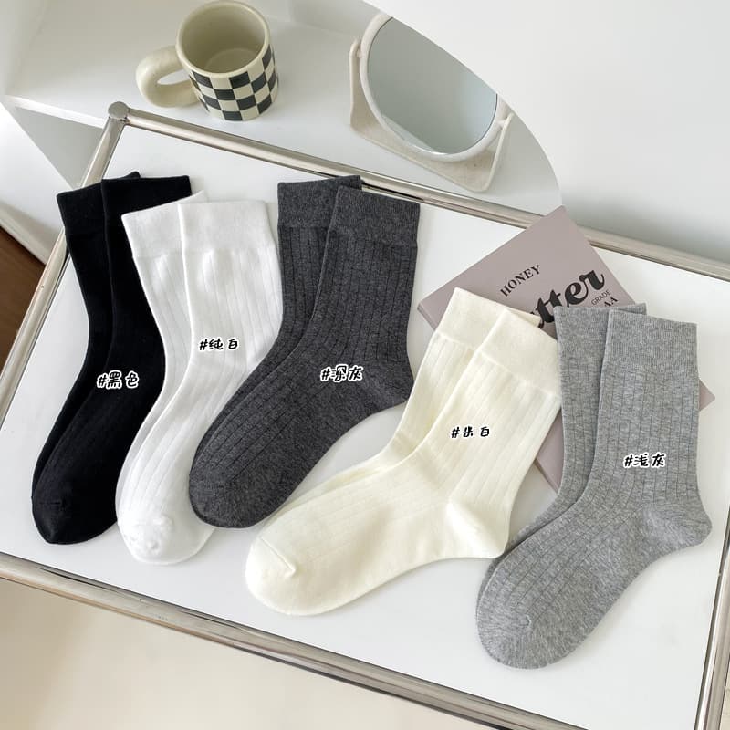 Women's Mid-Calf Pure Color Socks Combed Cotton Casual White Over-The-Knee Socks Breathable Absorbent Spring Summer Autumn