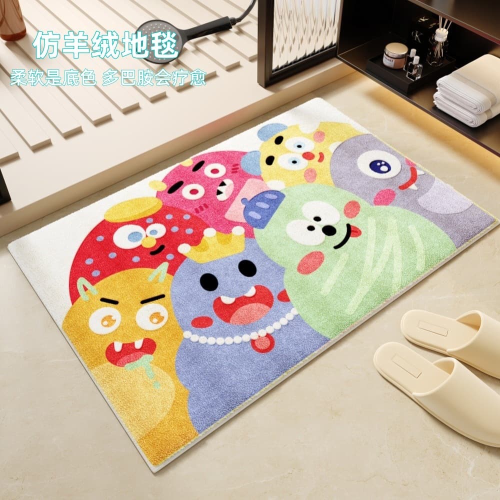 Dopamine Imitation Cashmere Floor Mat Cute Holiday Carpet Creative Decorative Foot Mat Living Room Bedside Blanket Water-Absorbent Anti-Slip Mat