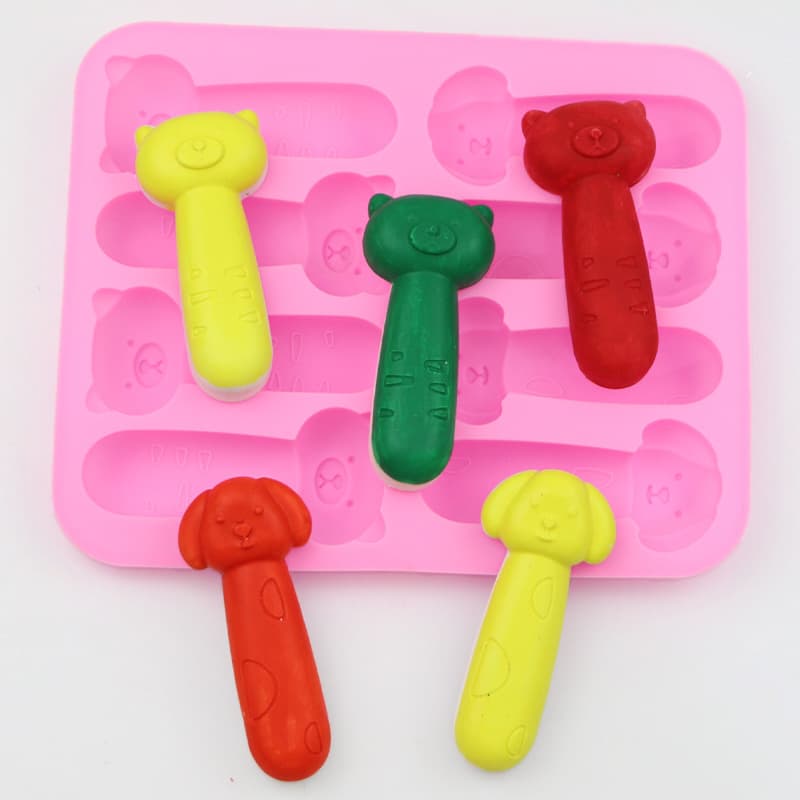 Happy 8-Bear Dog Baby Teething Biscuit Mold DIY Silicone Cheese Stick Mold Handmade Chocolate Mold
