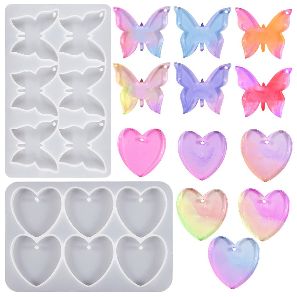Six-Heart Butterfly Pendant Silicone Mold DIY Hole Pendant Keychain Ornament Resin Epoxy Mold