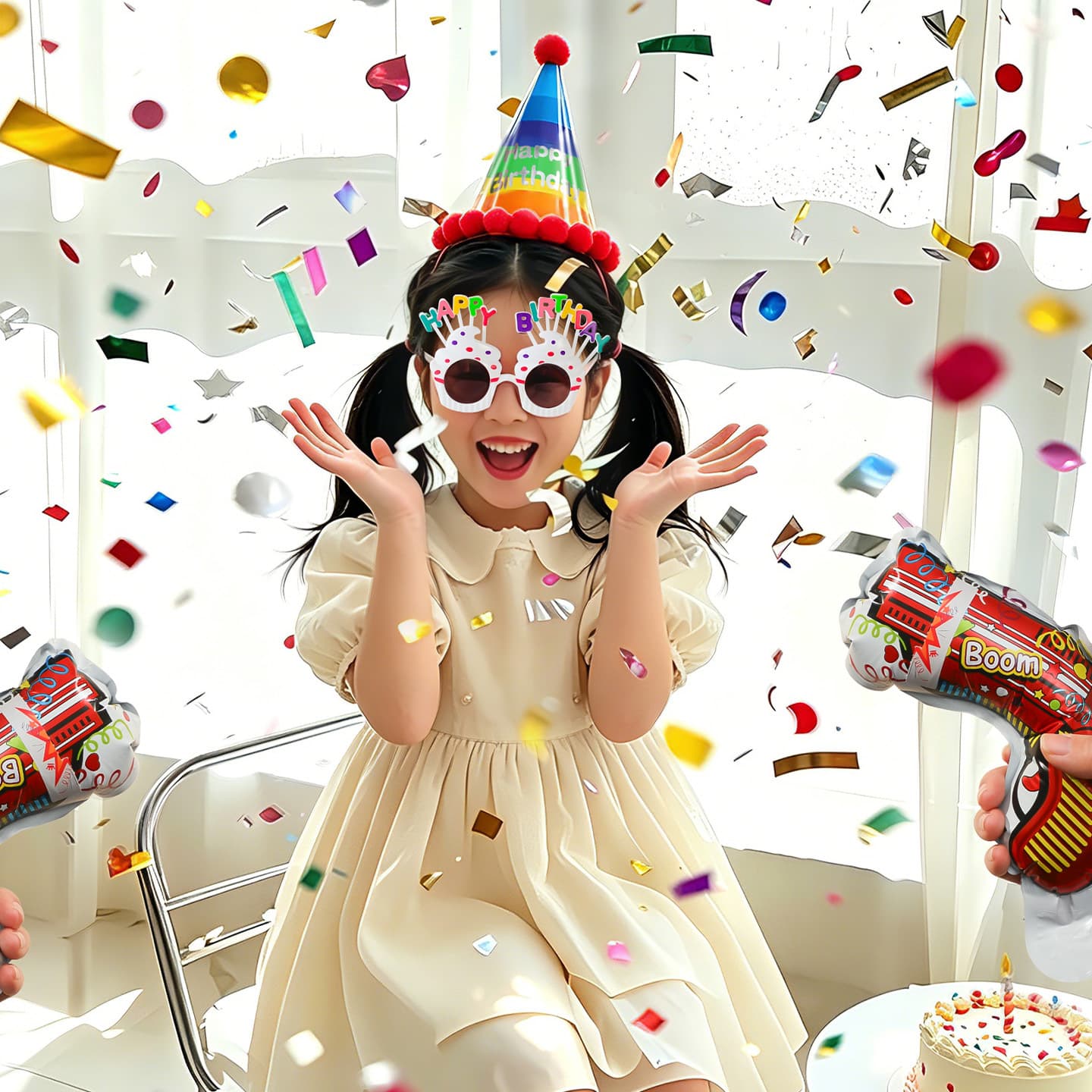 Birthday arrangement hand-held fireworks gun for boys, girls and children, atmospheric photo props, party decorations, flower ribbons