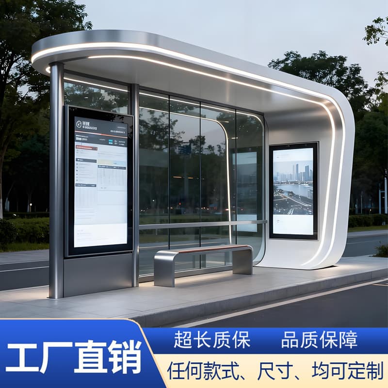 Smart bus shelter city bus stop electronic stop sign LED voice announcement stainless steel bus shelter light box