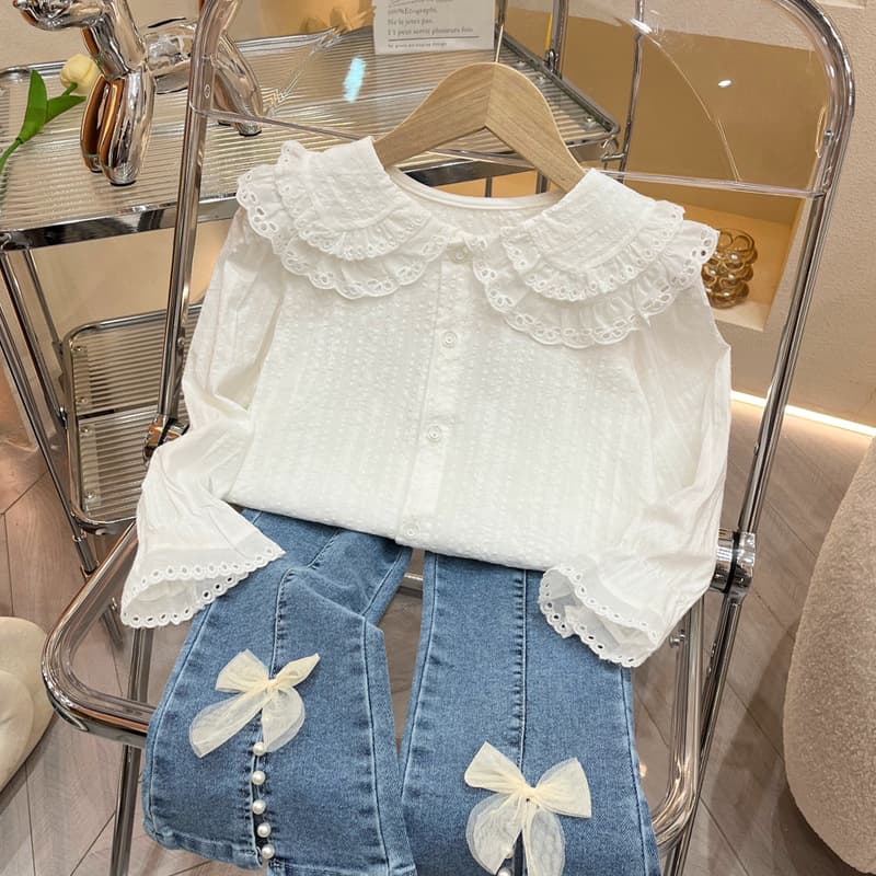 Girls Shirt Baby Long Sleeve 2025 Spring Children Double Layer Doll Collar Blouse Korean Princess Top
