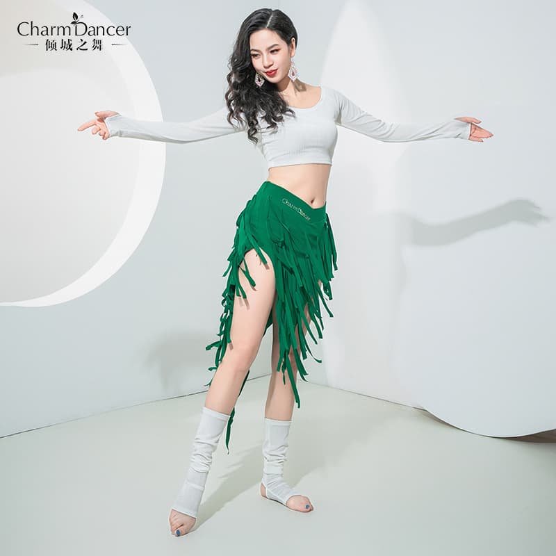 "Dance of the City" Belly Dance Costume 2024 New Style Practice Suit Spring/Summer Long-Sleeved Set with Socks and Tassel Skirt Practice Suit