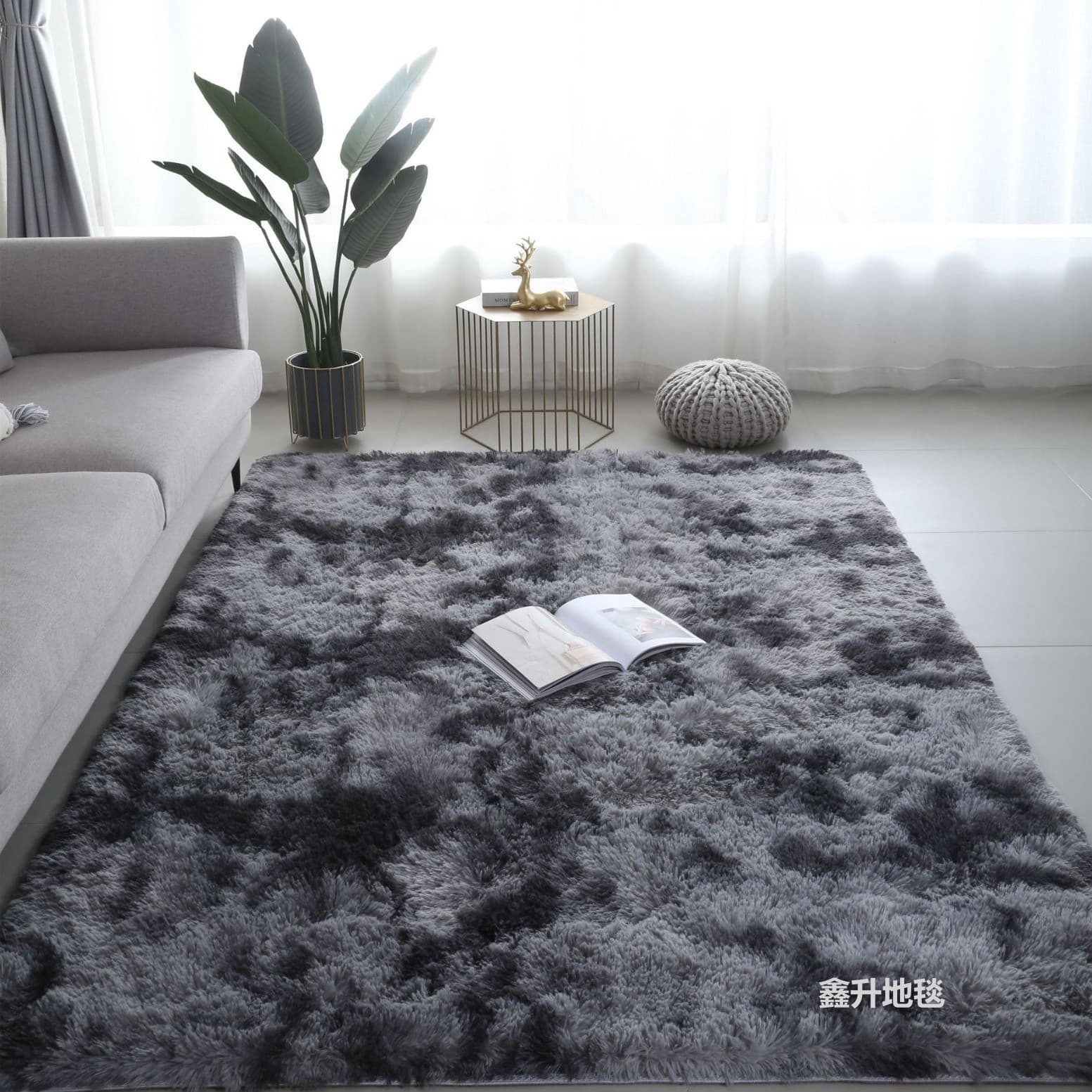 Living room large area carpet silk wool tie-dye gradient sofa blanket bedroom bedside blanket study decorative floor mat cross-border