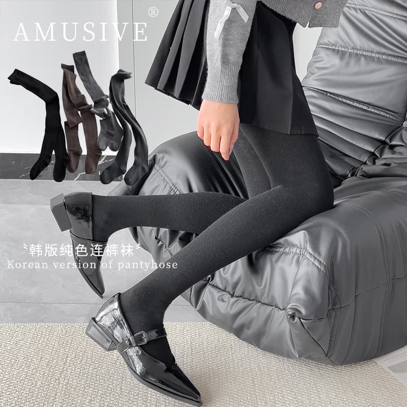 AMUSIVE Pure Color Shaping Silk Wool Straight Angle Heel Pantyhose Autumn Winter Base Layer Socks Breathable Comfortable