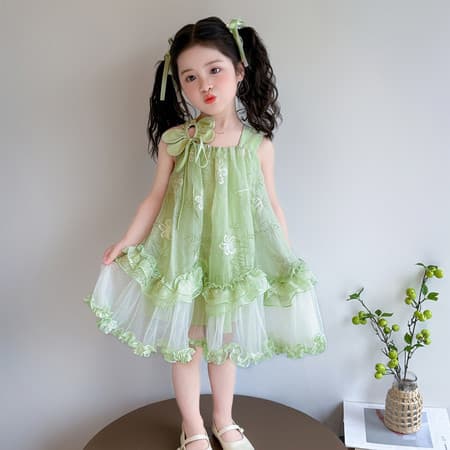 Girls Summer Dress 2026 New Trendy Hot Style Children's Princess Dress Fashionable Beautiful Mesh Tulle Skirt