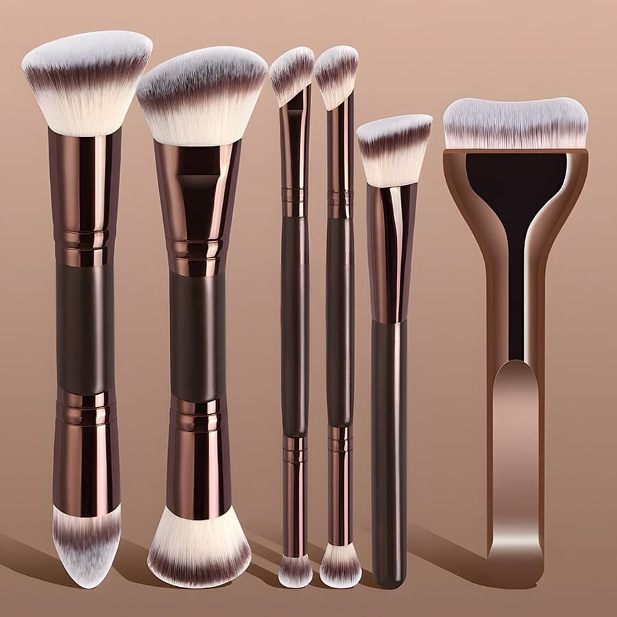 Cross-border Dual-Ended Makeup Brush Set Small Pillow Tongue Shape Foundation Brush Blush Powder Brush Full Set Soft Bristle Beauty Tools