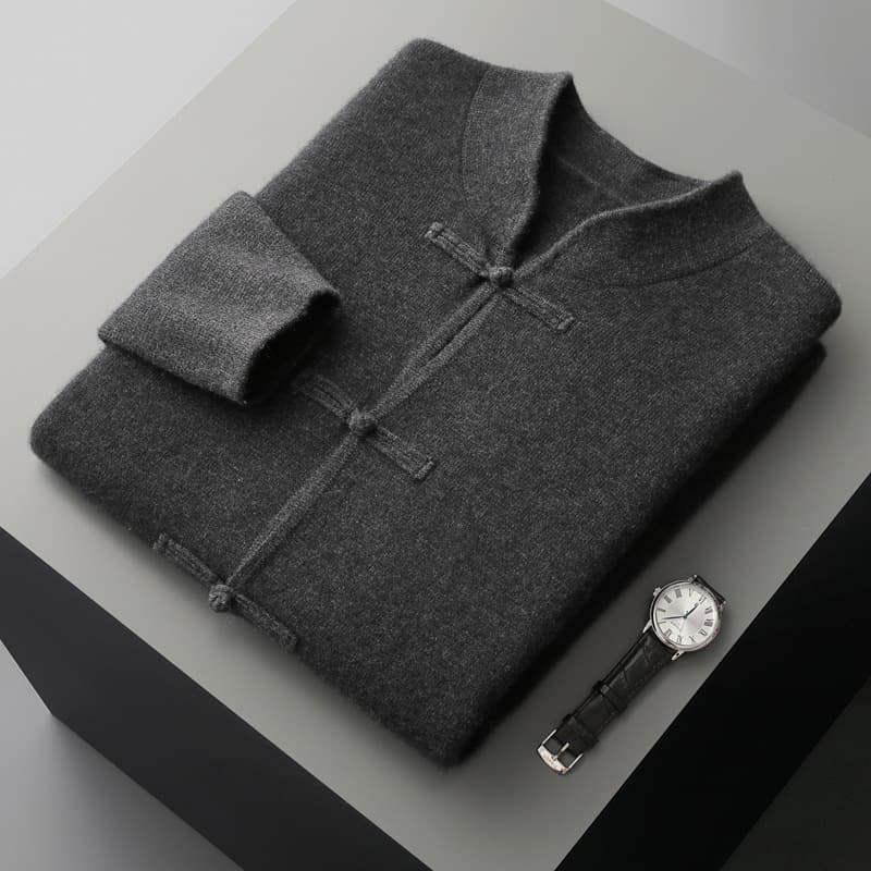 2024 Autumn/Winter Men's Wool Sweater, New Chinese Style Button-Down Jacket, Fashionable Antique V-Neck Cardigan, Amazon Bestseller