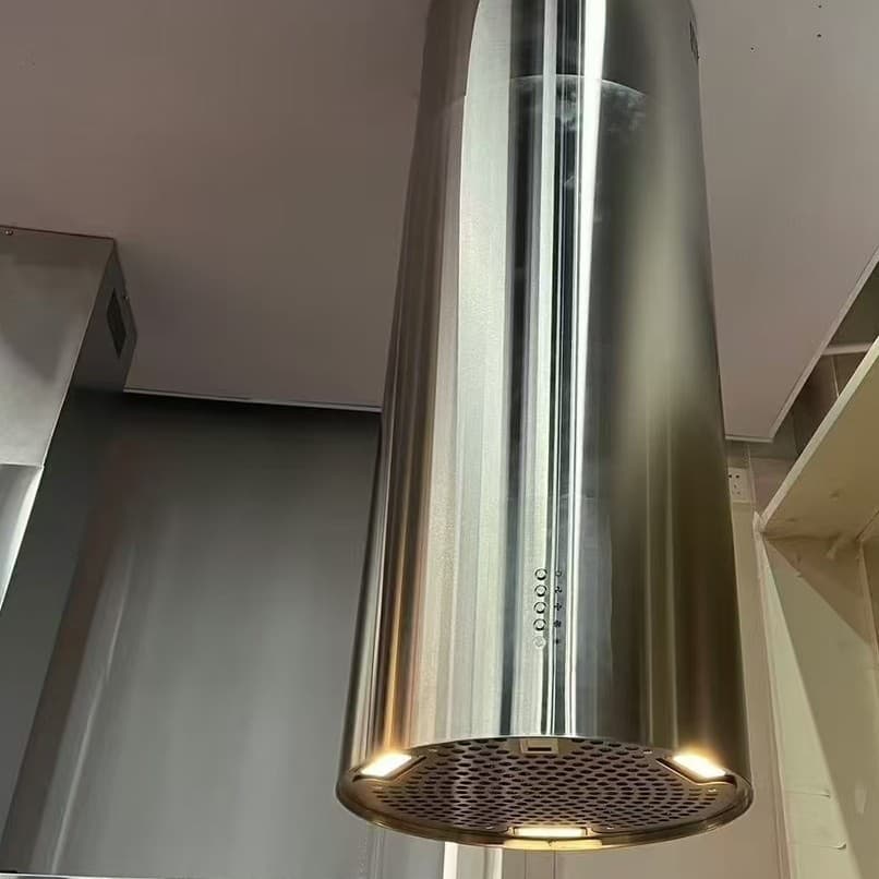 Round Island Range Hood Ceiling-Mounted Cylindrical Extractor with Flat Canopy