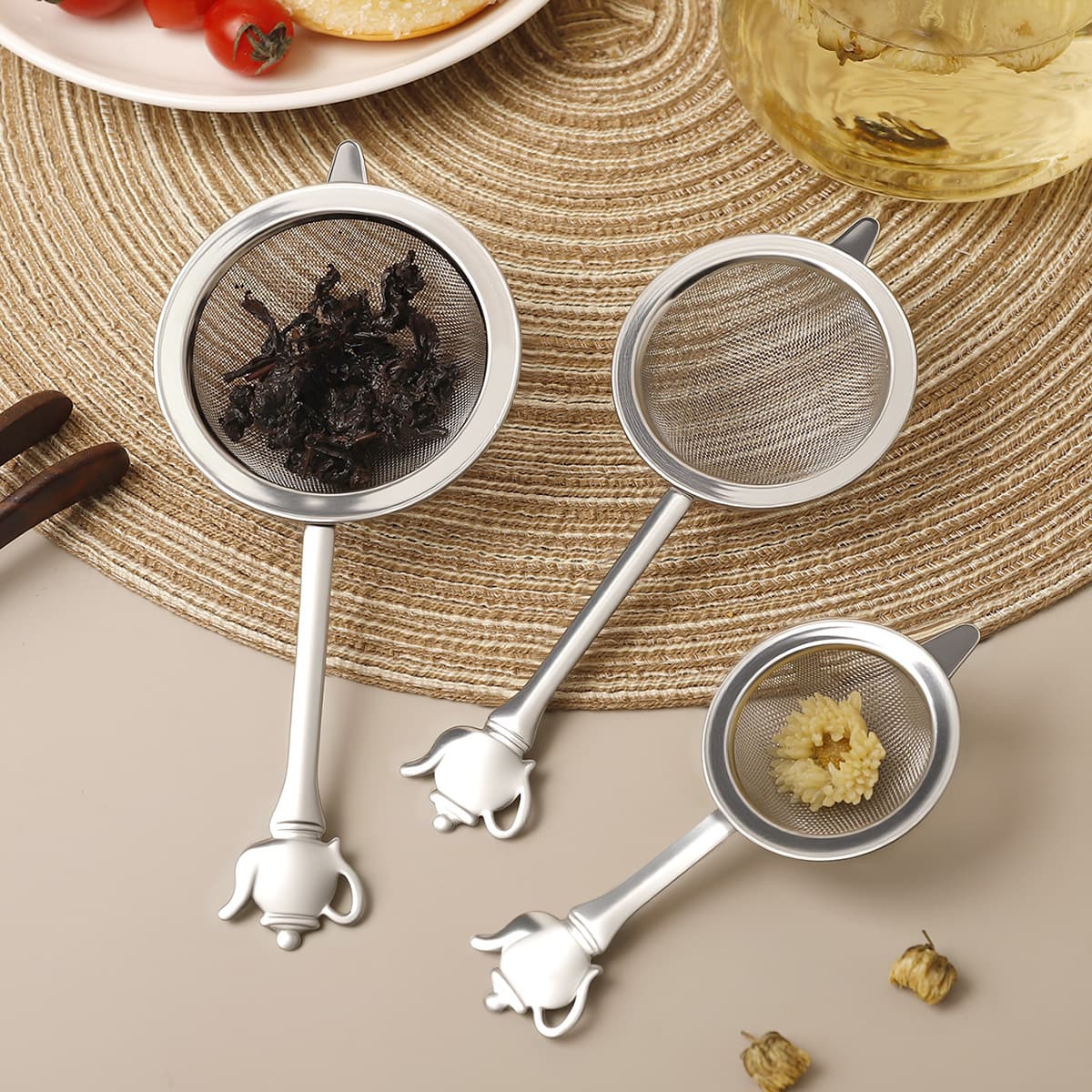 304 Stainless Steel Teapot Handle Tea Strainer, Tea Leaf Filter, Tea Leaf Strainer for Kung Fu Tea Ceremony Accessories