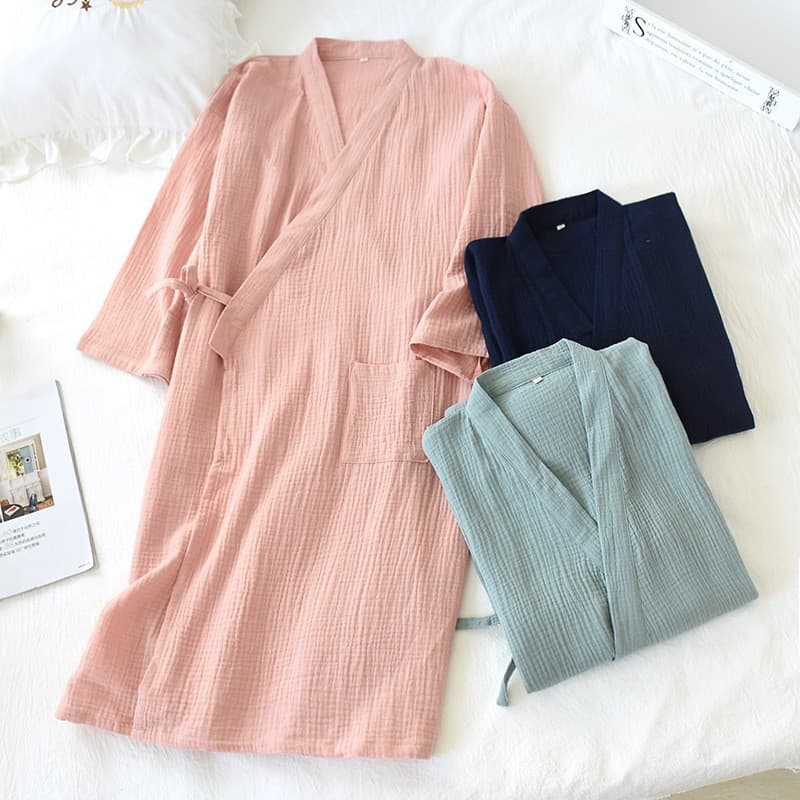 Japanese Couple Sleepwear Pure Cotton Gauze Home Robe Plus Size Bathrobe Crepe Thin Sweat Hot Spring Wear