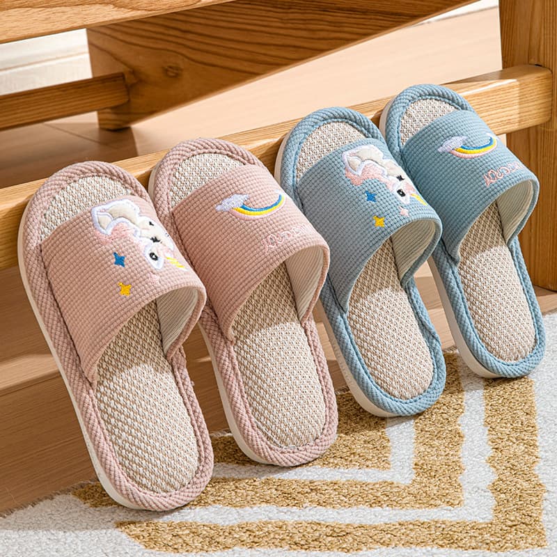 Rainbow Pony Indoor Home Wooden Flooring Boys and Girls Summer Sandals Linen Slippers