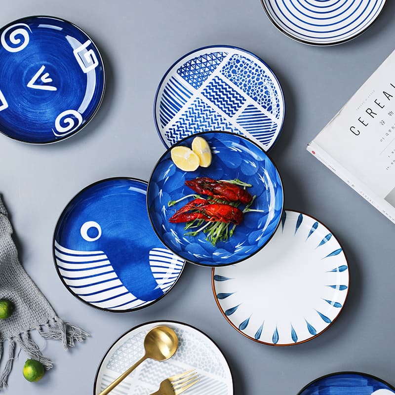 Japanese Style Ceramic Steak Plate Home Use Western Dining Dish Pizza Flat Plate Breakfast Shallow Dish Round Shape Dinnerware