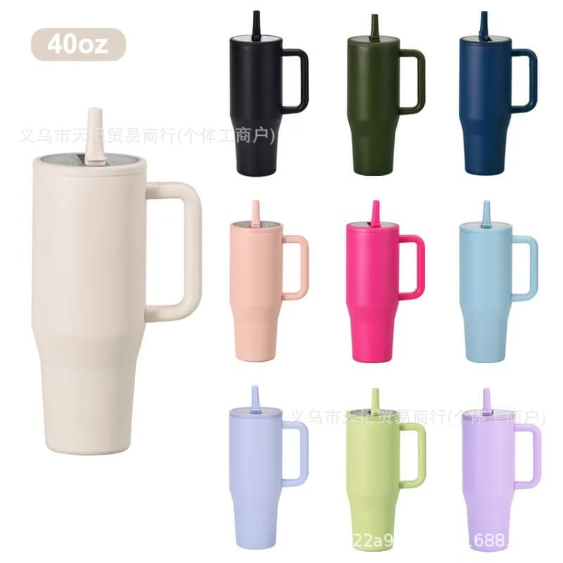 2025 new 40oz cross-border double-layer ice cup leak-proof foldable straw cover portable direct drink car cup