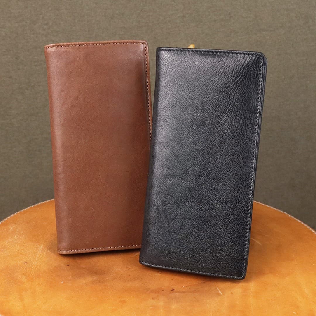 J6 Top-Grain Vegetable-Tanned Cowhide Long Wallet for Men, 2-Fold Long Style Fashion Money Clip, European and American Retro Solid Color 5653