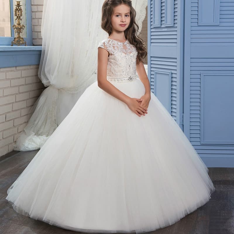 Foreign Trade Trailing Children's Wedding Dress Bridesmaid Dress Lace Sleeveless Birthday Host Piano Performance Girls' Long Tutu Dress