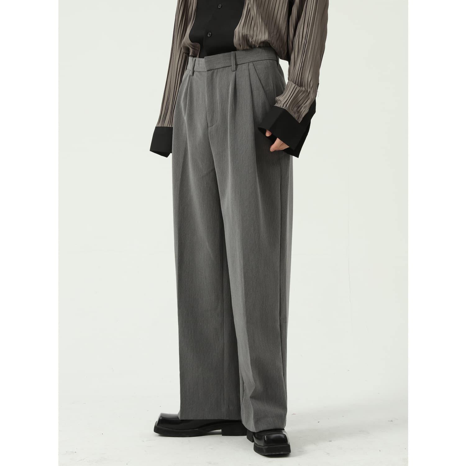 MTLCLOTHES Men's Clothing | Simple Korean-style Loose Draped Suit Pants for Men, Solid Color Casual Straight-leg Trousers