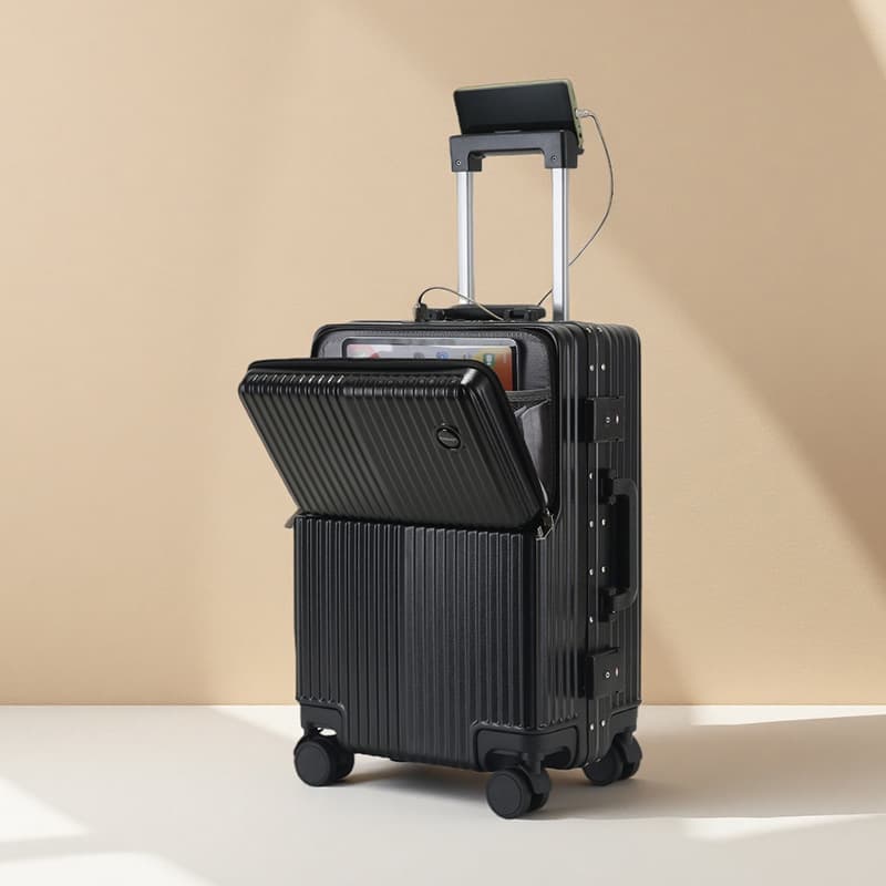 Multifunctional 20-inch Aluminum Frame Luggage, Durable and Wear-Resistant Trolley Case for Women with Cup Holder, 24-inch Travel Carry-On Suitcase for Men